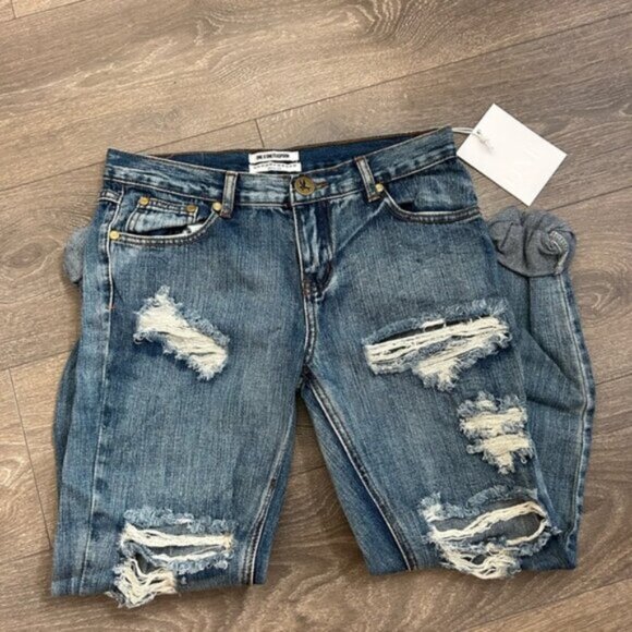 One Teaspoon Boyfriend Awesome Baggies Jeans Distressed Denim straight leg 25 - Picture 5 of 16